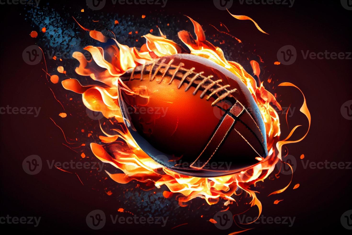 The ball for American football, flies in fire, on a bright background. Generate Ai photo