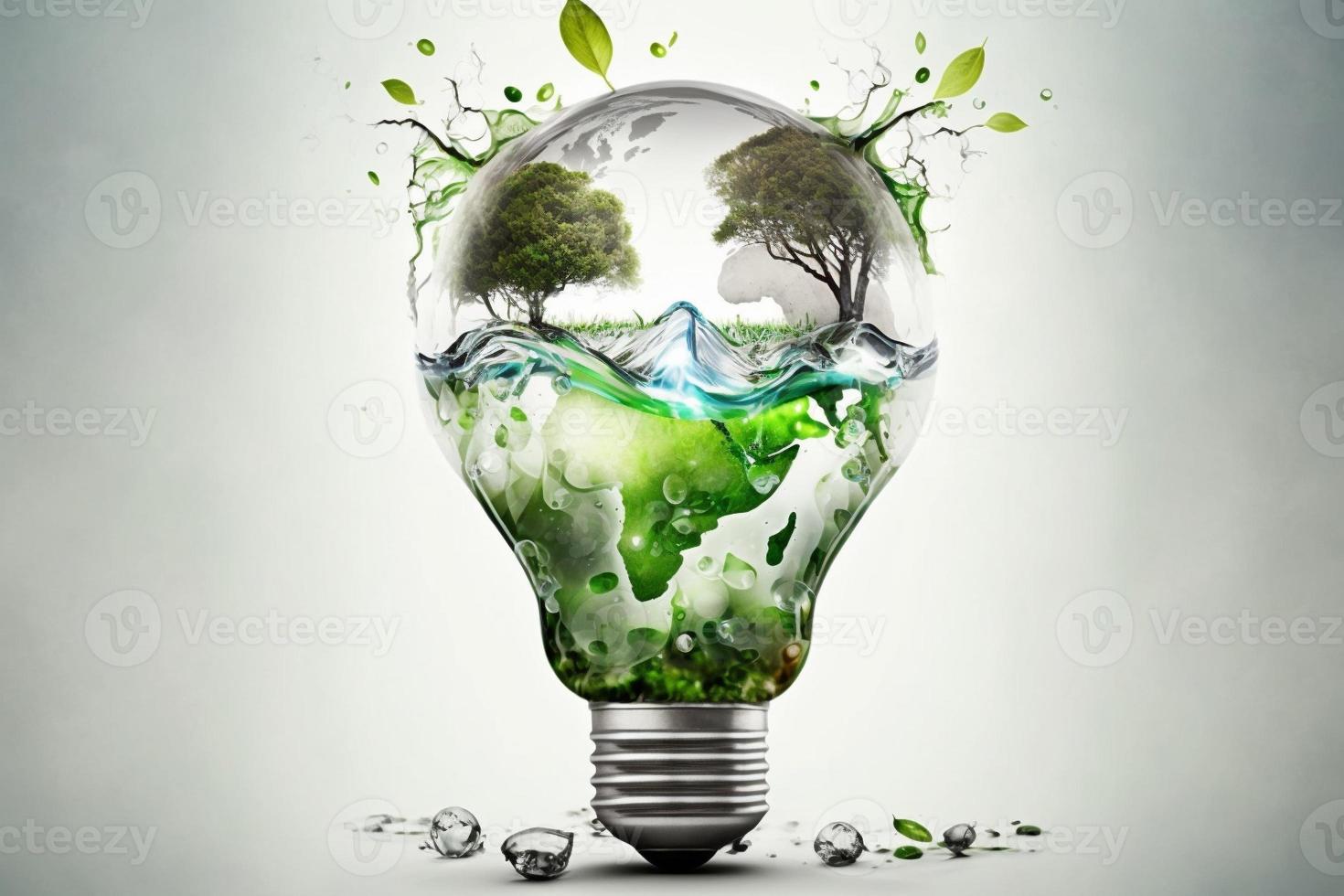 Ecology and world water day , Light bulb idia with environmental protection and save earth water. Generate Ai photo