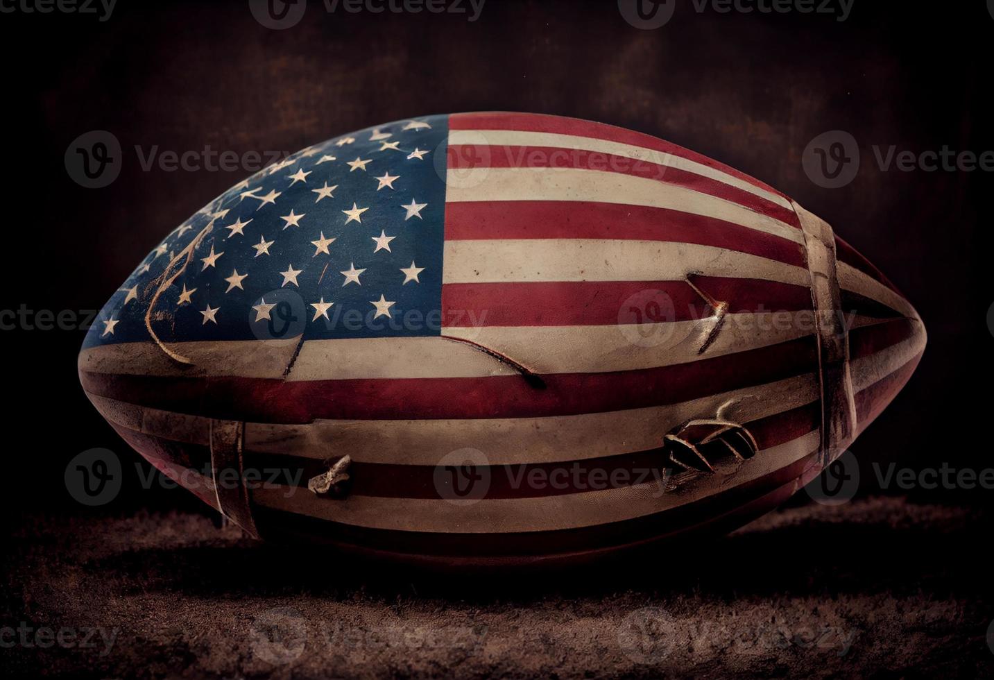 American football on the American flag. Generate Ai photo