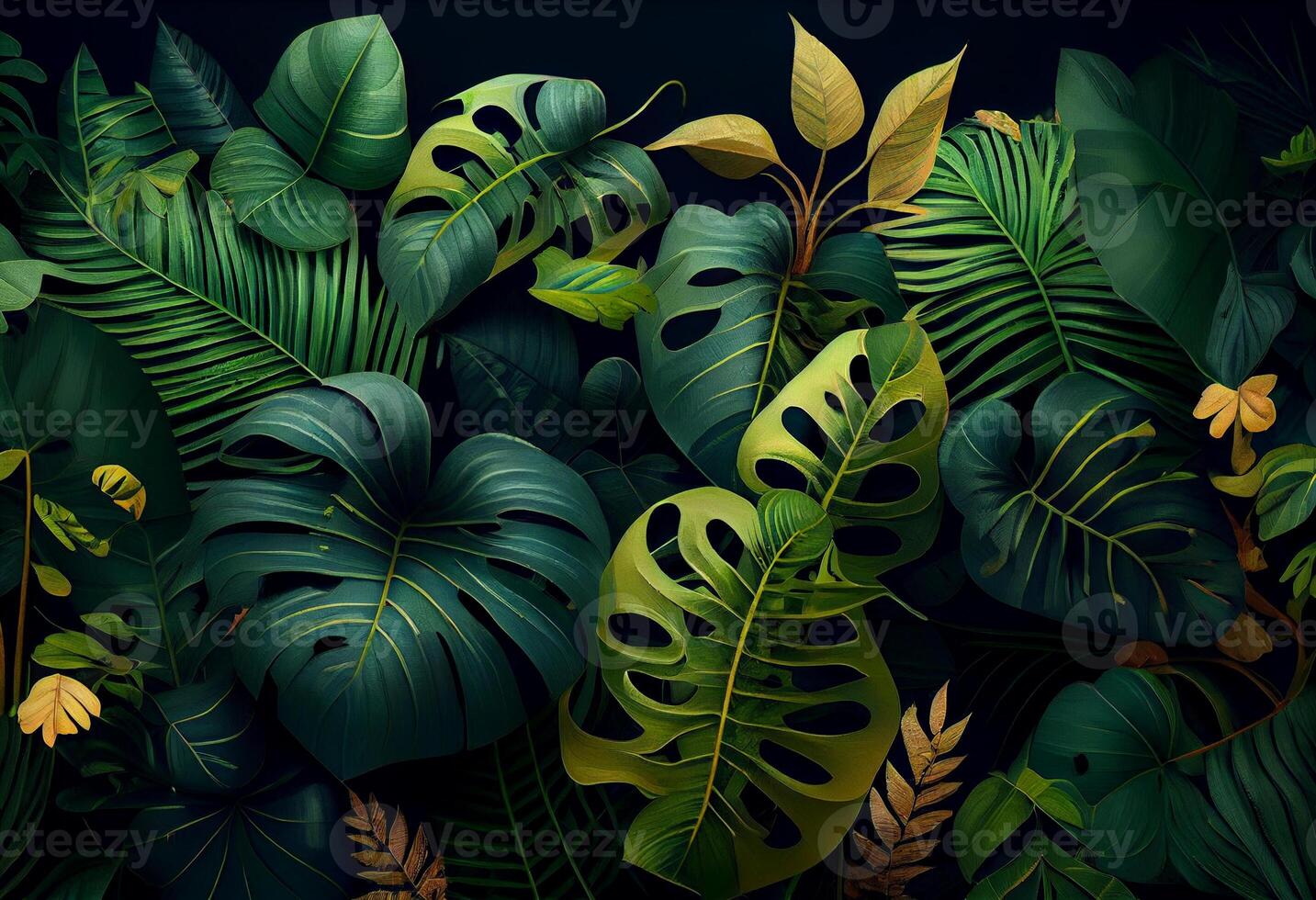 Photo tropical leaves background jungle rainforest plants wallpaper. Generate Ai