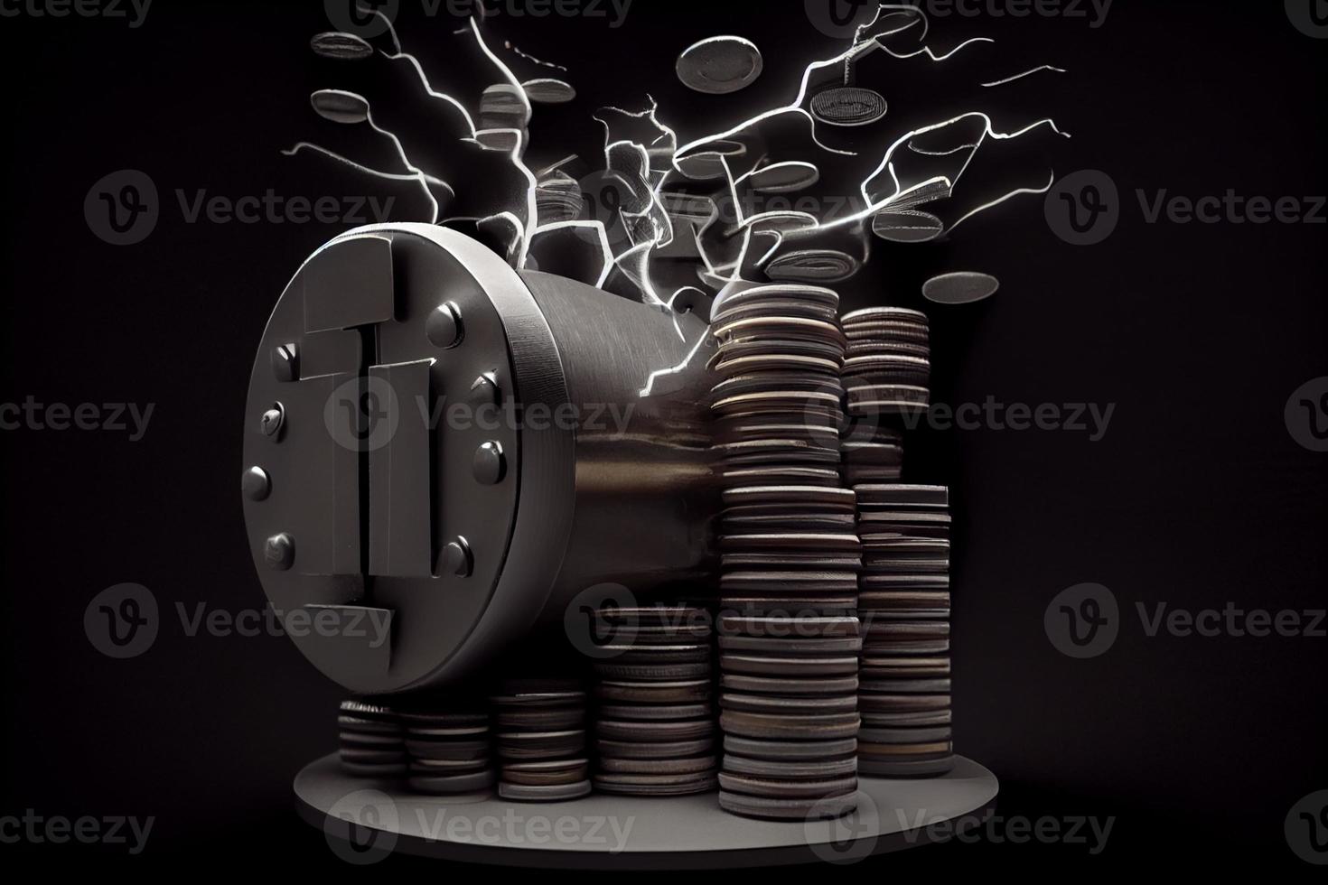 A big magnet attracts a lot of money on a black background
