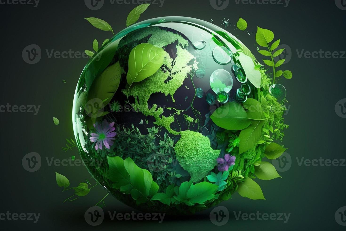 world environment and Earth day concept with green globe. Generate Ai photo