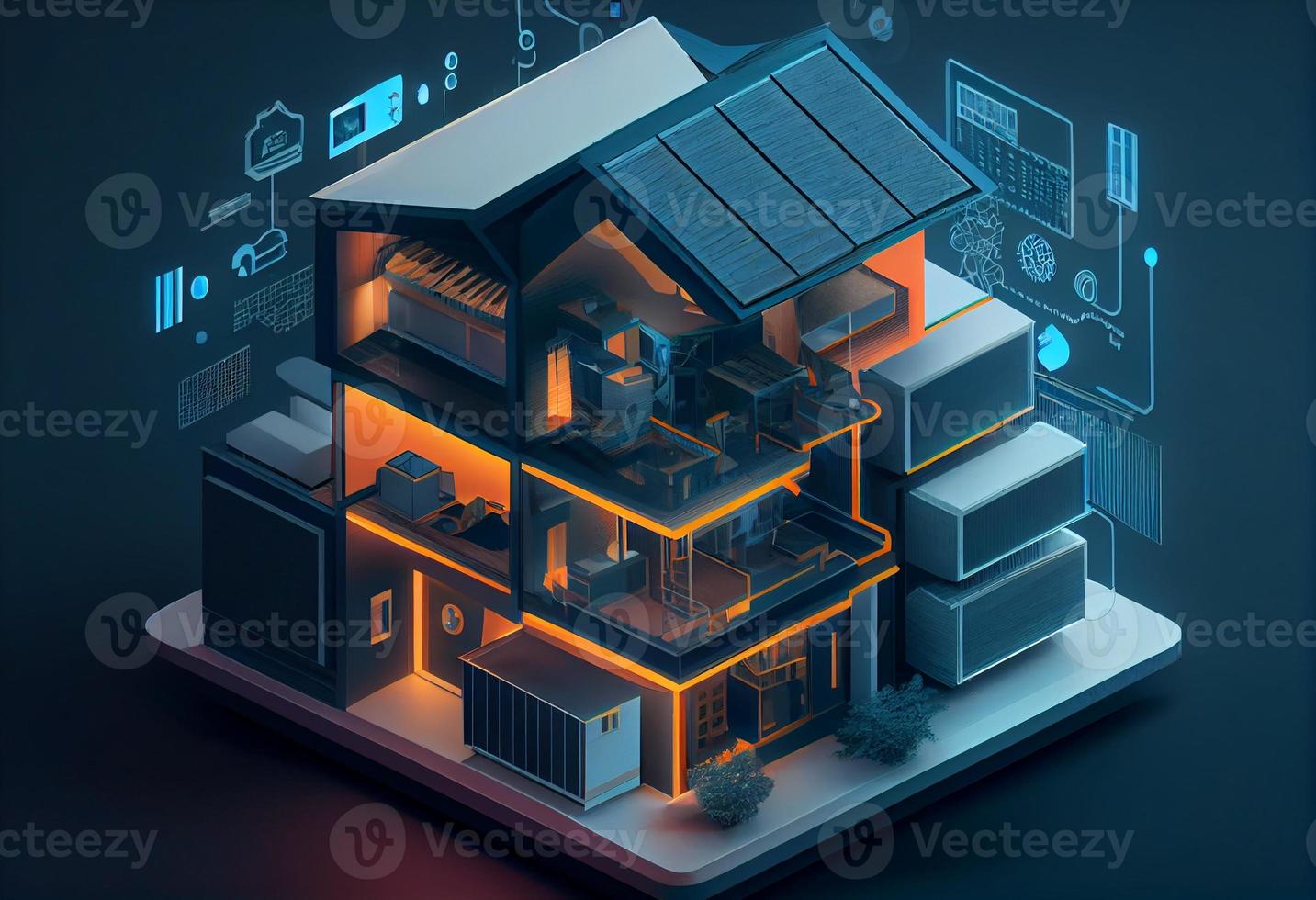 Modern smart home systems of smart building , The smart home is isolated background. Generate Ai photo
