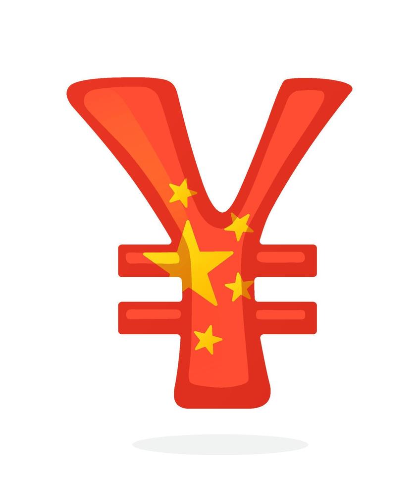 Flat illustration of the yuan symbol in national flag colors with two lines vector