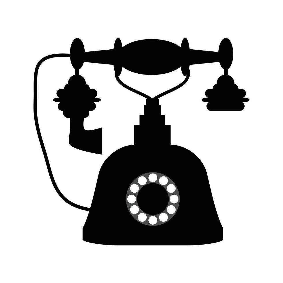 retro teléfono icono negro vector