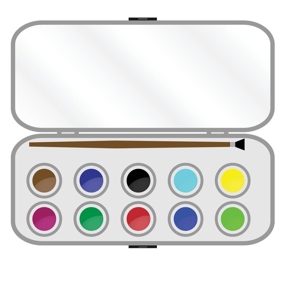 Set of paints with brush in box vector