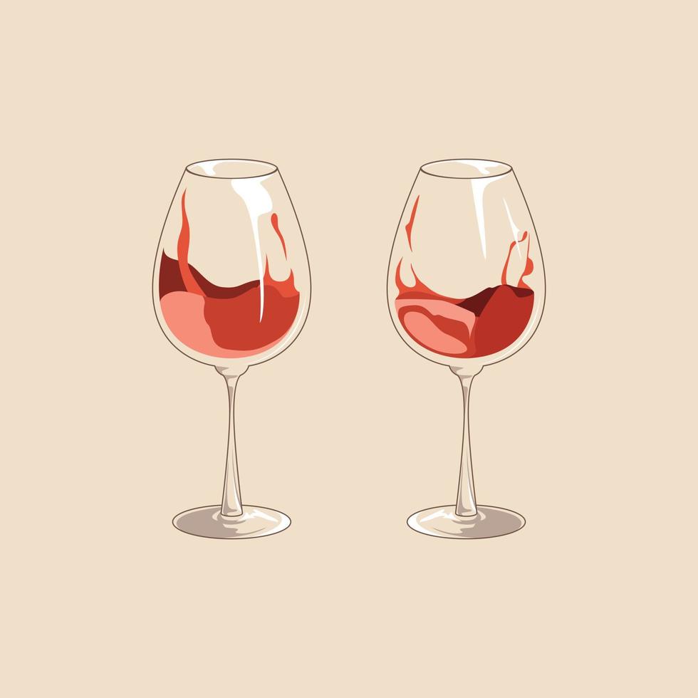 onestroke drawing of a couple of glasses with wine vector