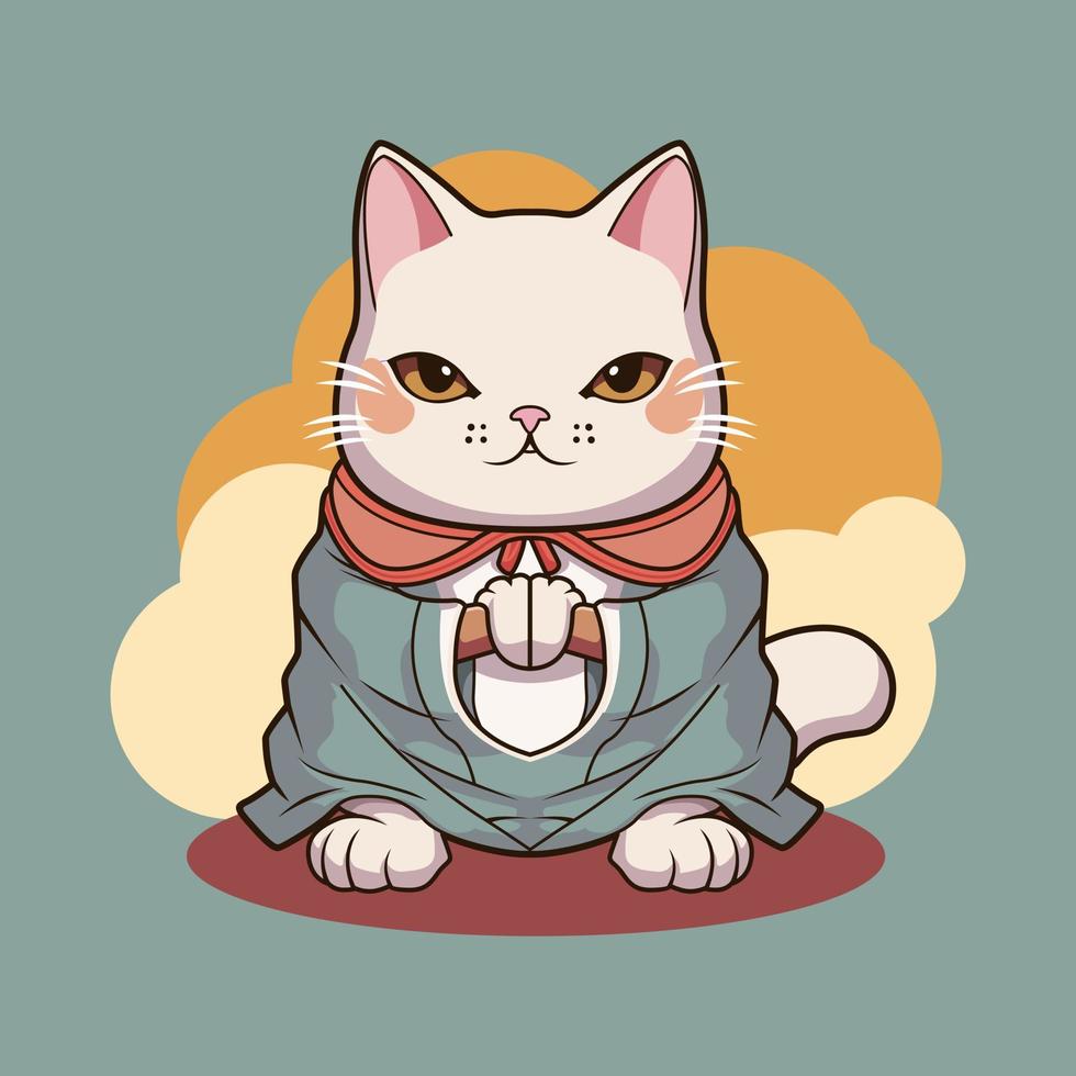 linda gato personaje sentado utilizando coreano túnica vector ilustración