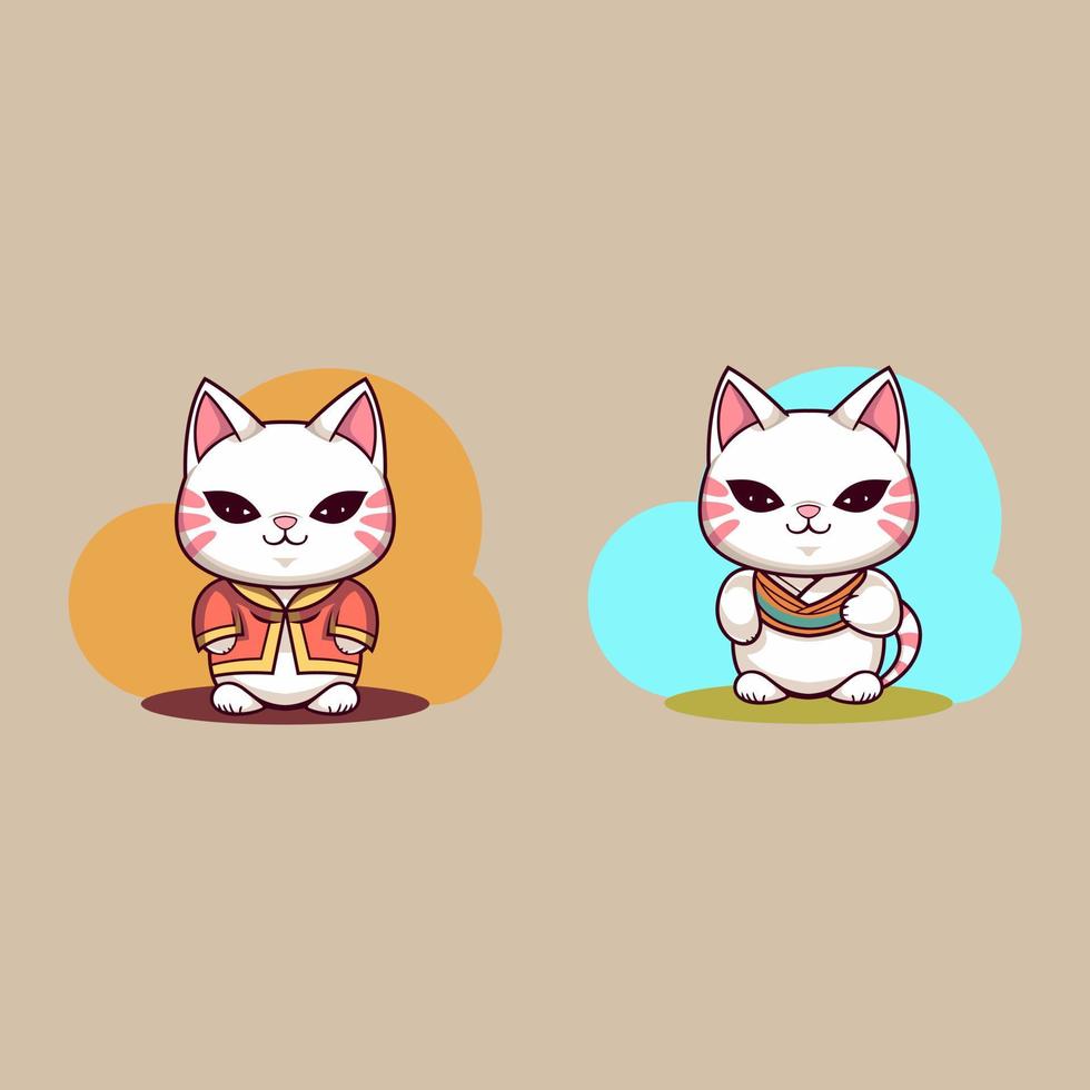 kawaii character mascot of a cat in korea illustration vector