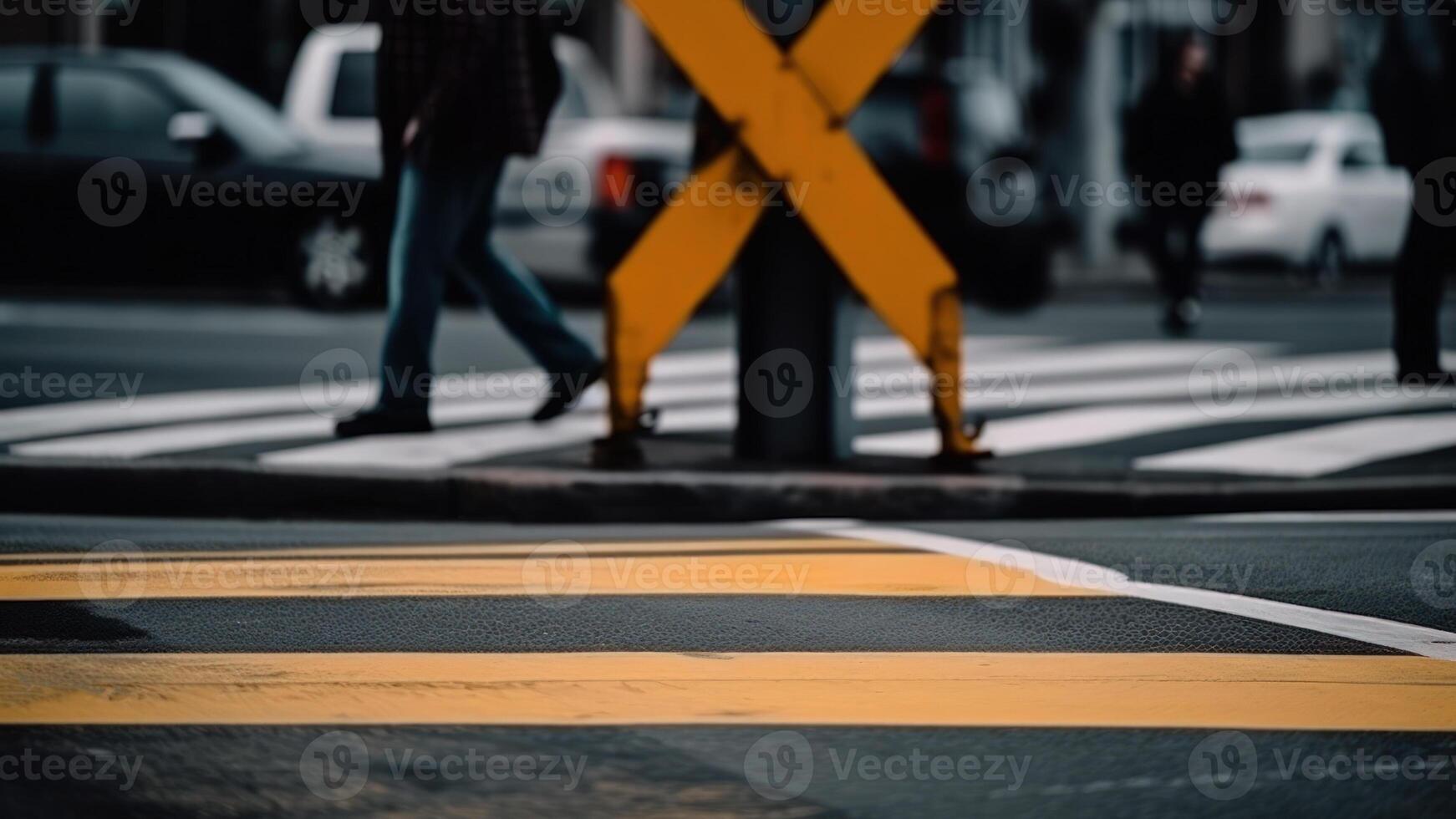 pedestrian crosses the road on a zebra photo