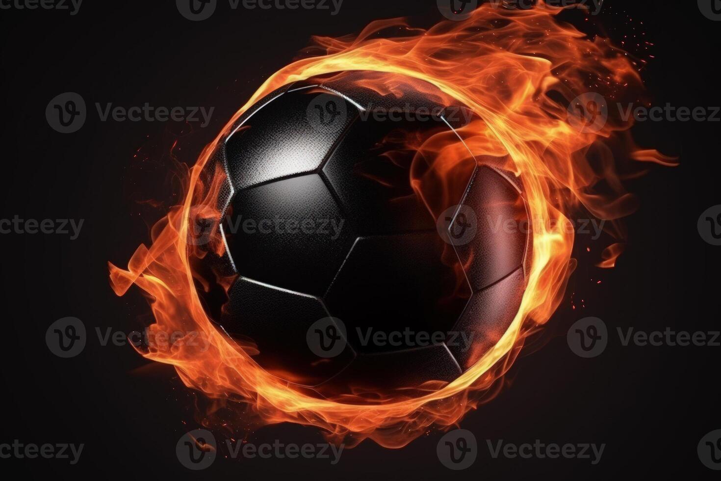 soccer ball in orange flame, football sport concept photo