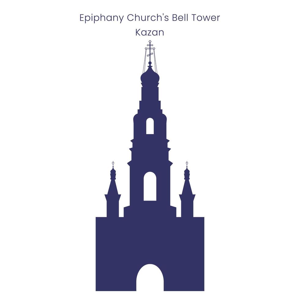 Epifanía de la iglesia campana torre en kazan ciudad. Rusia. tatarstán silueta vector