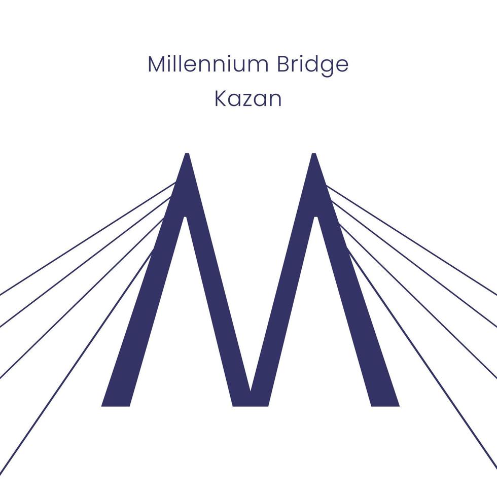 Millennium Bridge in Kazan city, Tatarstan, Russia. Kazan landmark. Vector silhouette on white background