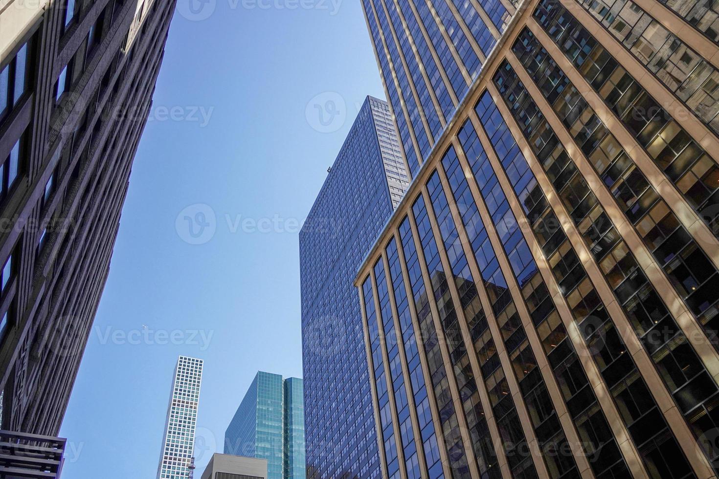 new york manhattan skyscrapers view from the street to the top of the