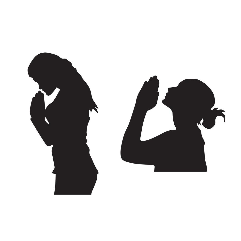 set of black silhouettes of women praying vector