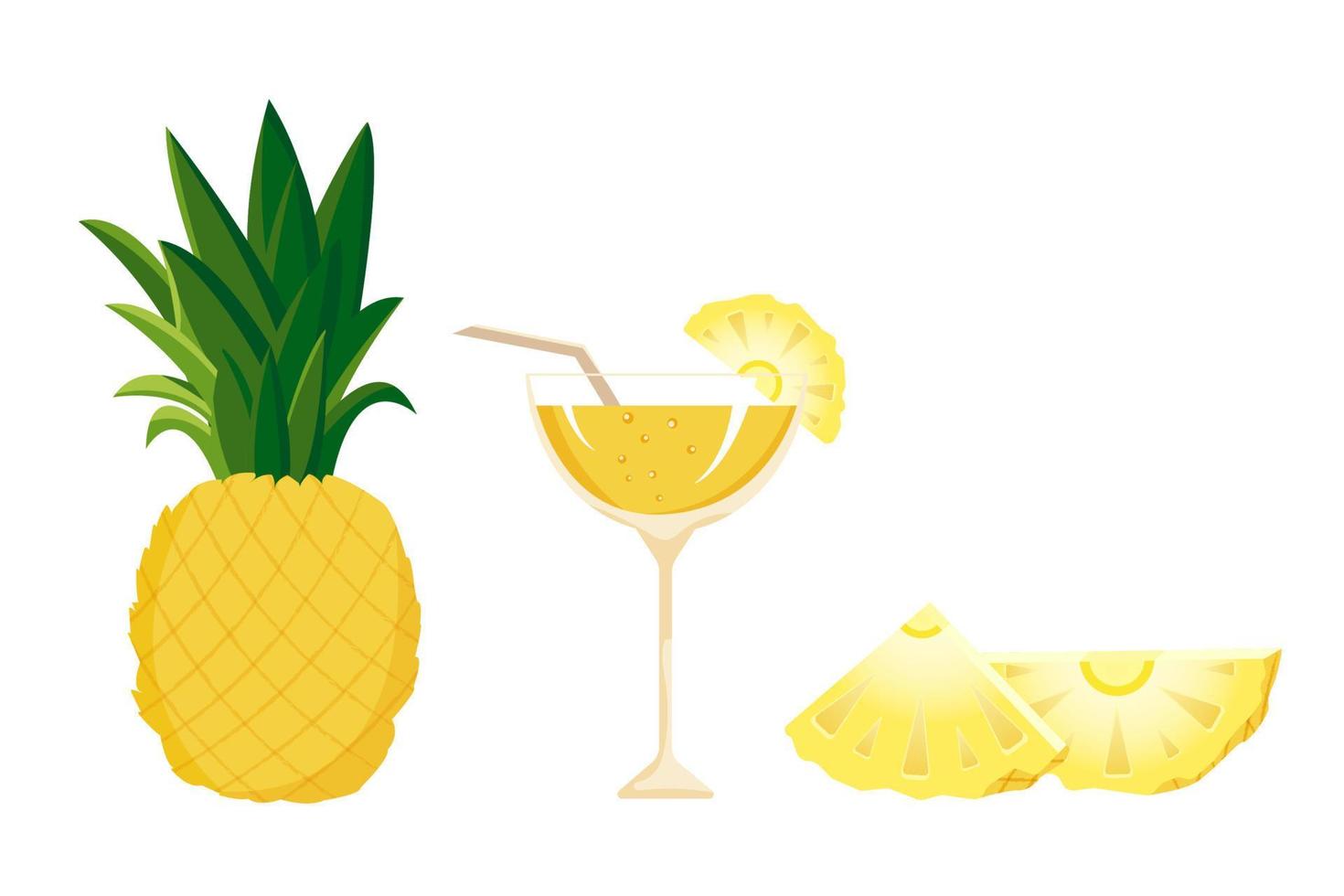Tropical cocktail with pineapple illustration vector
