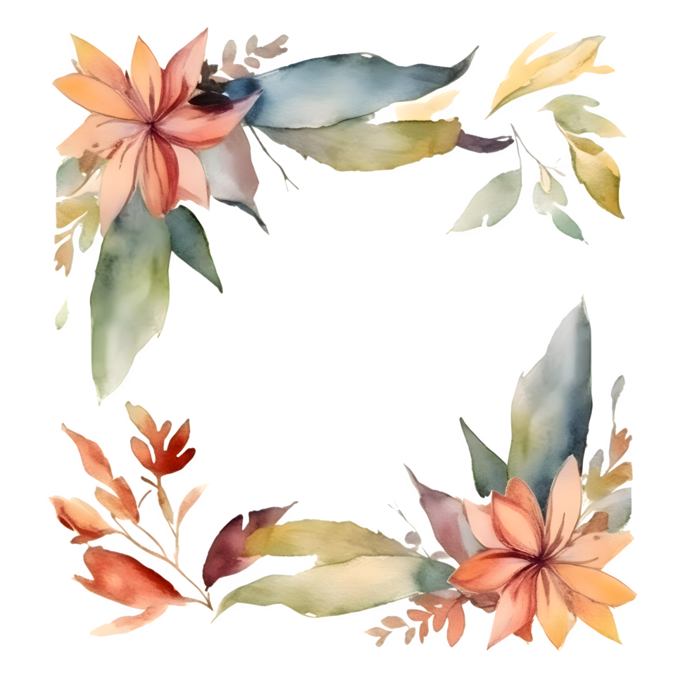 Botanical with Floral Frame and Birds. Perfect for Spring and Summer Designs. PNG Transparent Background