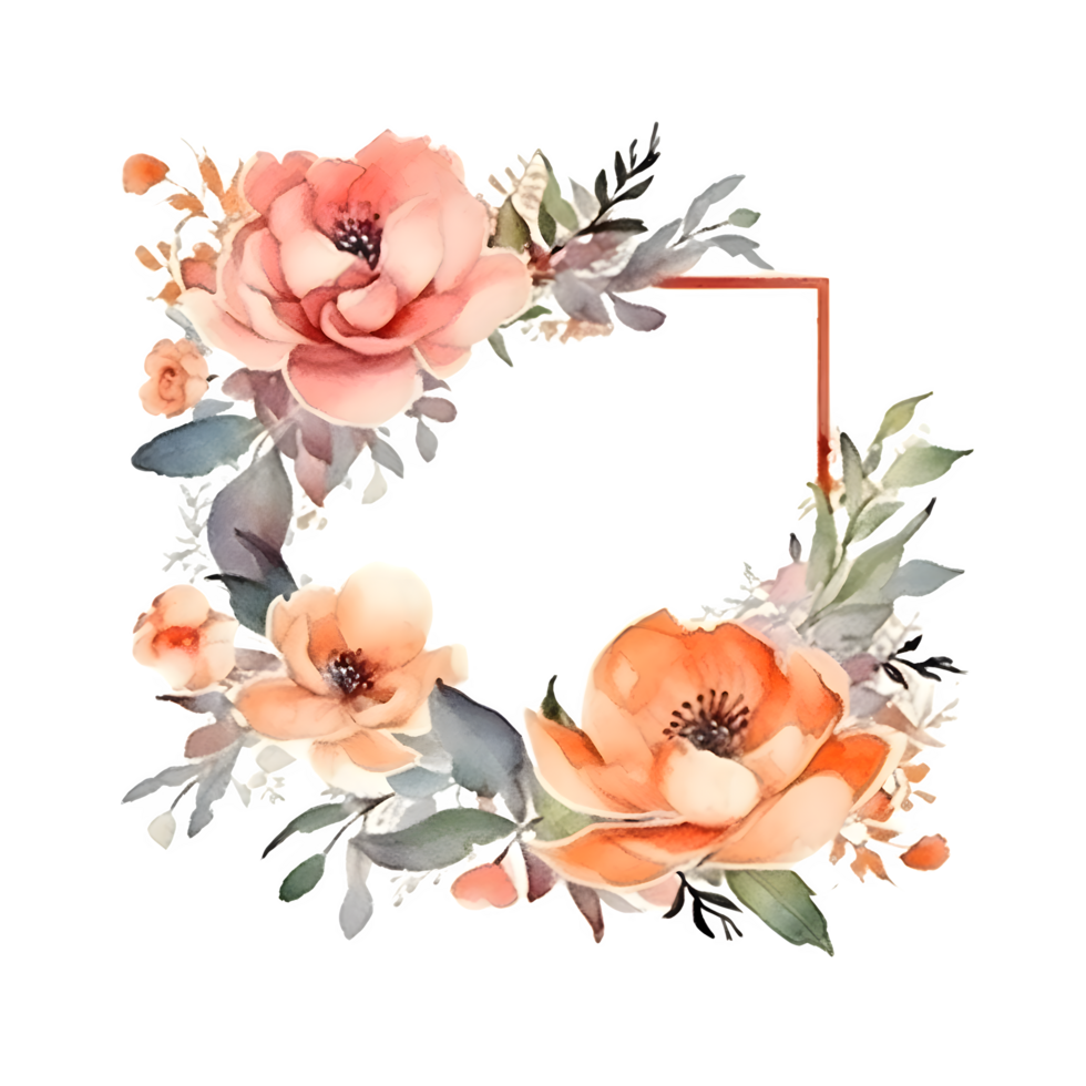 elegant uitnodiging met waterverf bloemen kader en schoonschrift tekst. PNG transparant achtergrond