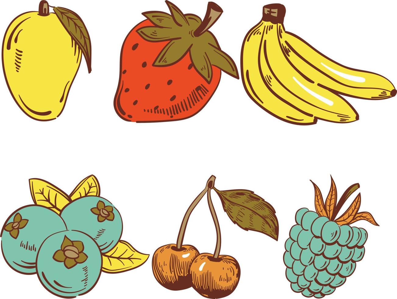 frutas y bayas colocar. mano dibujado vector ilustración en bosquejo estilo.
