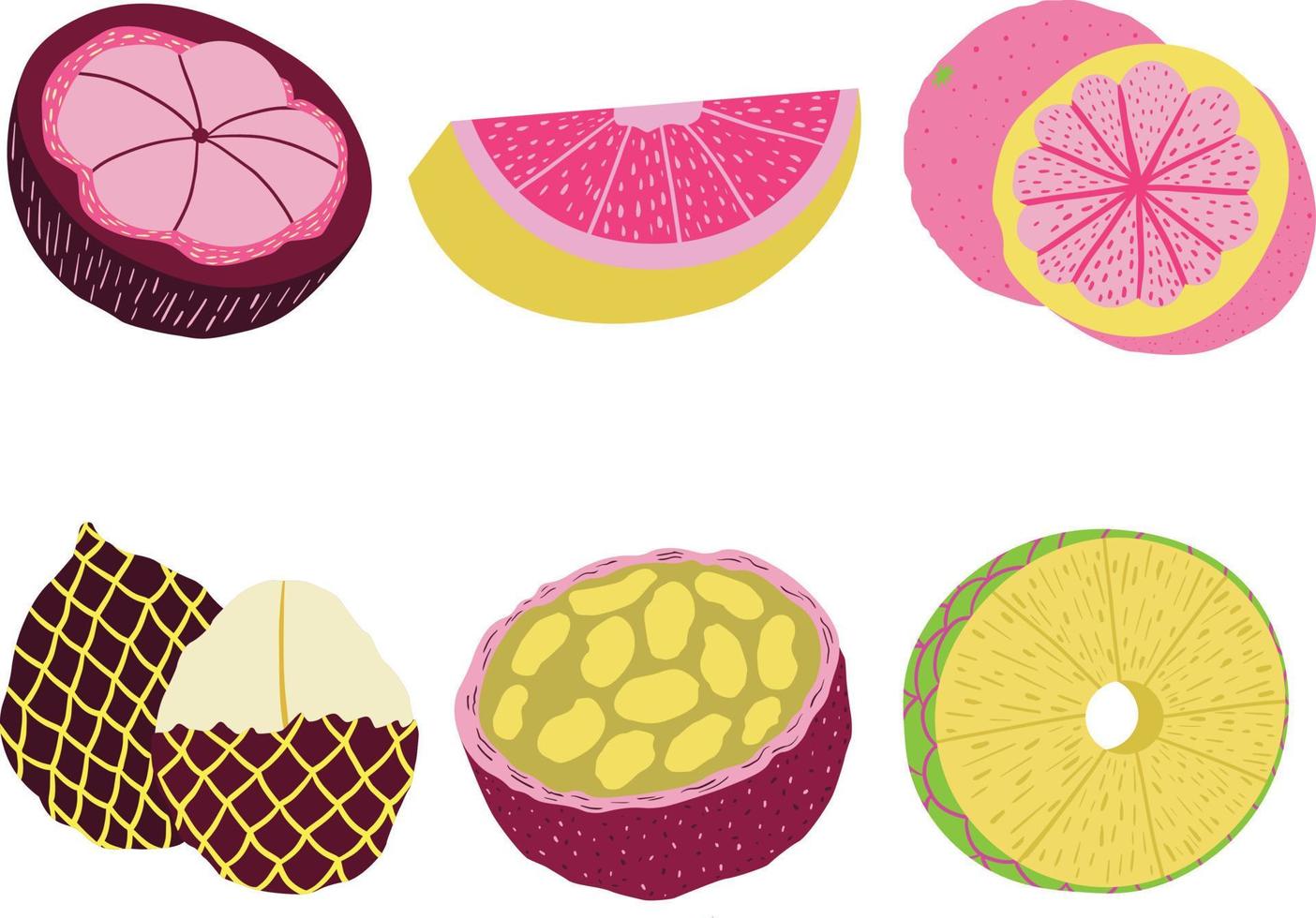 Set of fruits icon on a white background. Vector illustration, flat style.