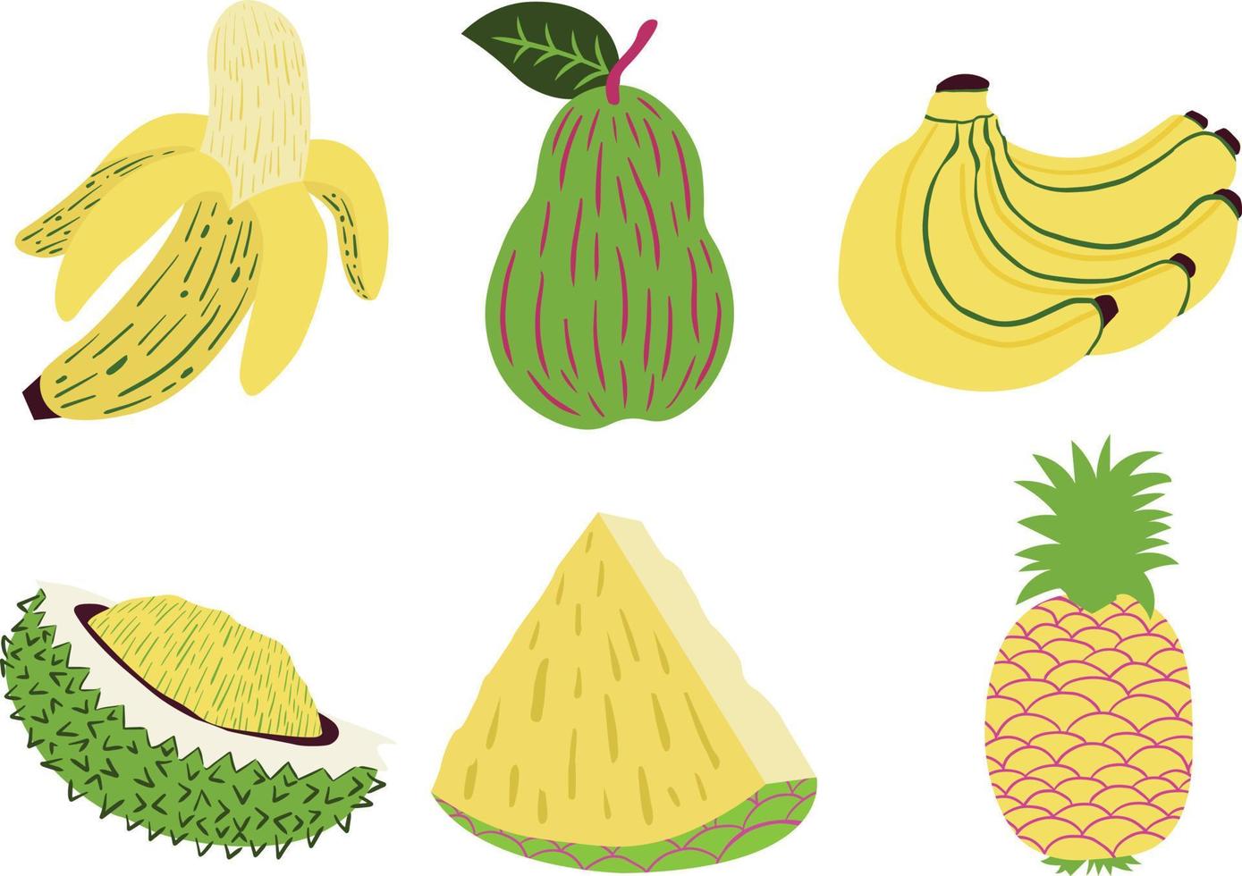 Set of tropical fruits. Vector illustration in doodle style.