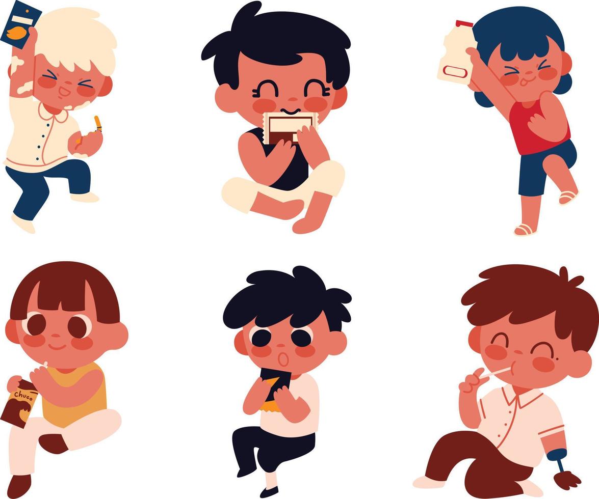 Cute Little Boy and Girl with Different Poses and Gestures Vector Set