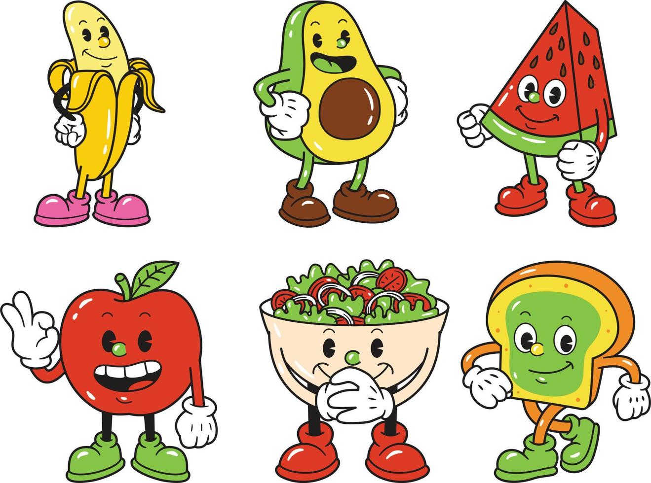 Funny vegetable cartoon character collection. Vector illustration isolated on white background.