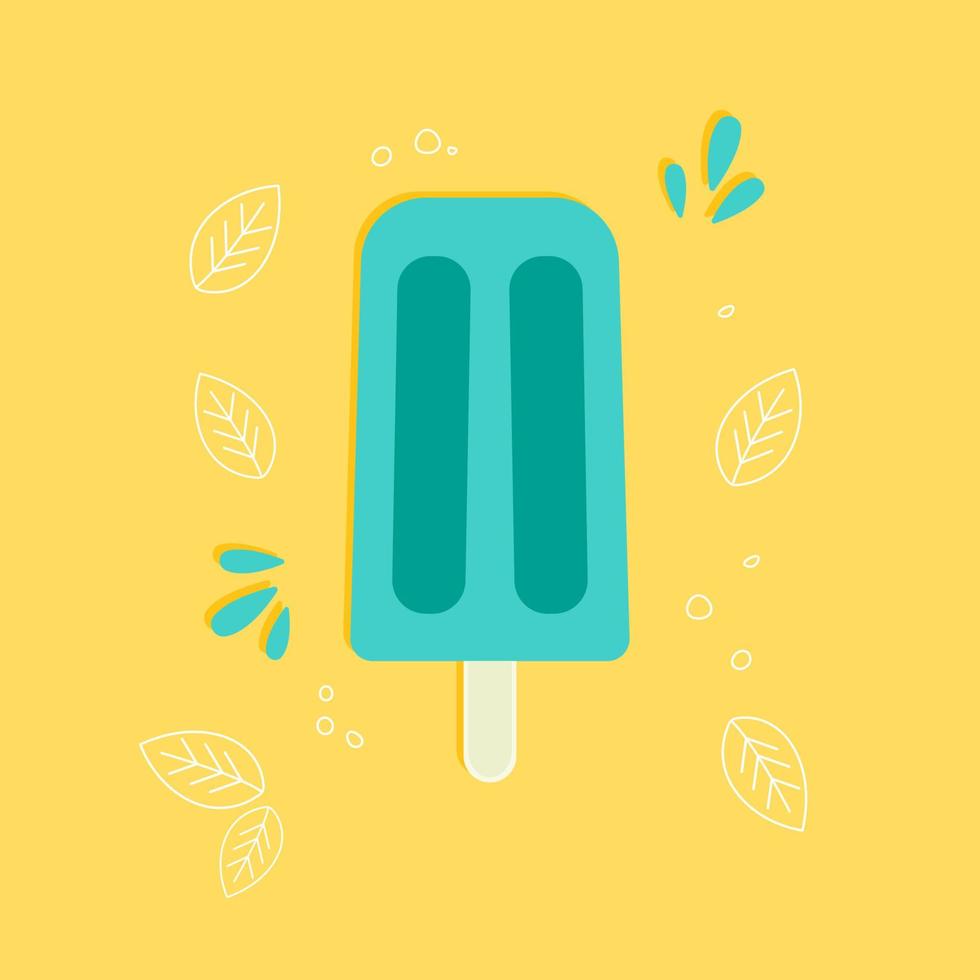 fruit ice, blue ice cream with mint flavor. fruit ice, ice cream with white leaves in one line vector