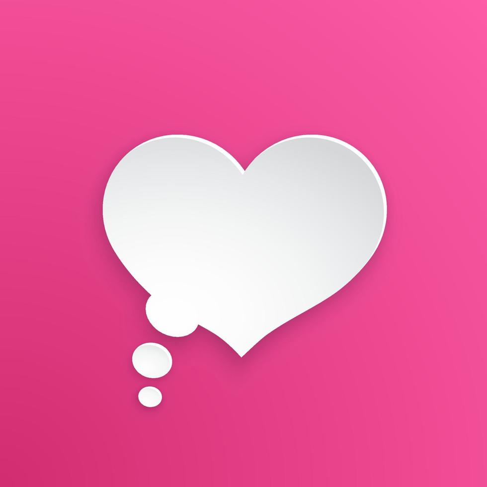 Comic speech bubble for thoughts at heart shape at paper style. Empty shape in flat style for chat dialogs vector
