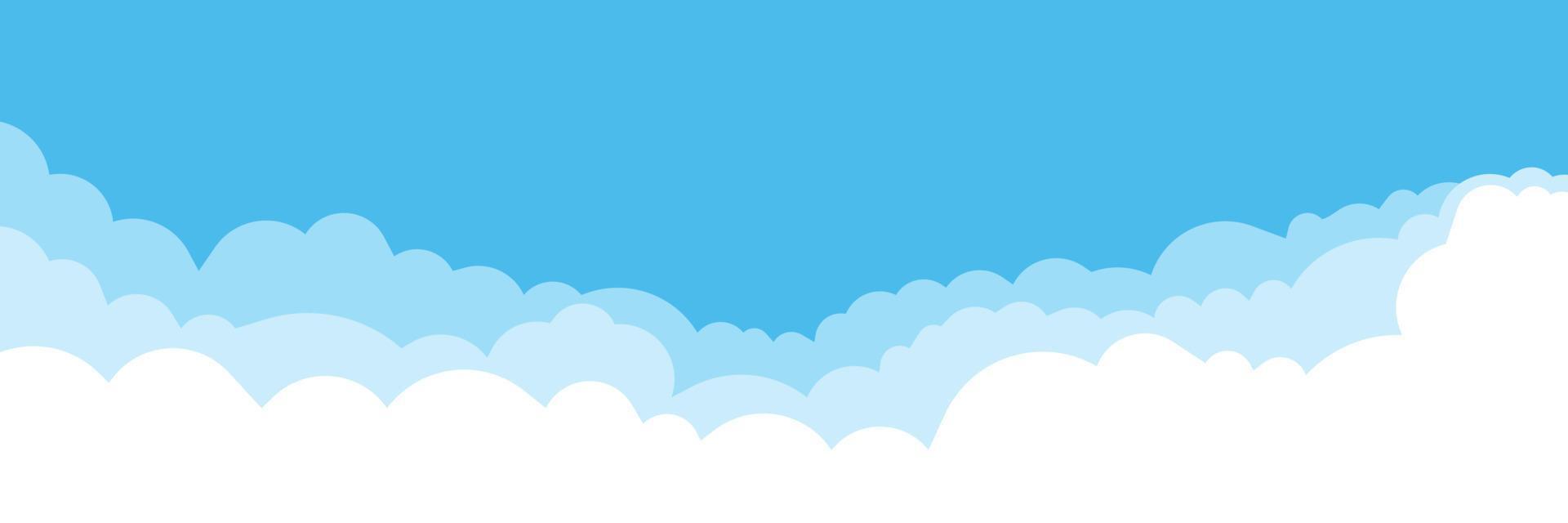 azul cielo con blanco nubes antecedentes. nube borde. sencillo dibujos animados diseño. plano estilo vector ilustración.