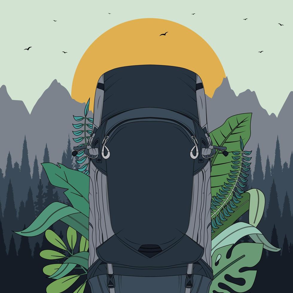 Illustration of hiking backpack with mountain view vector