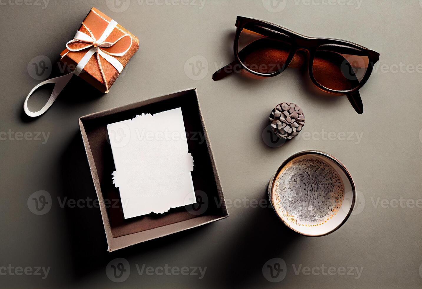 Father's Day Sale poster or banner template with necktie,glasses,hat and gift box. Generate Ai. photo