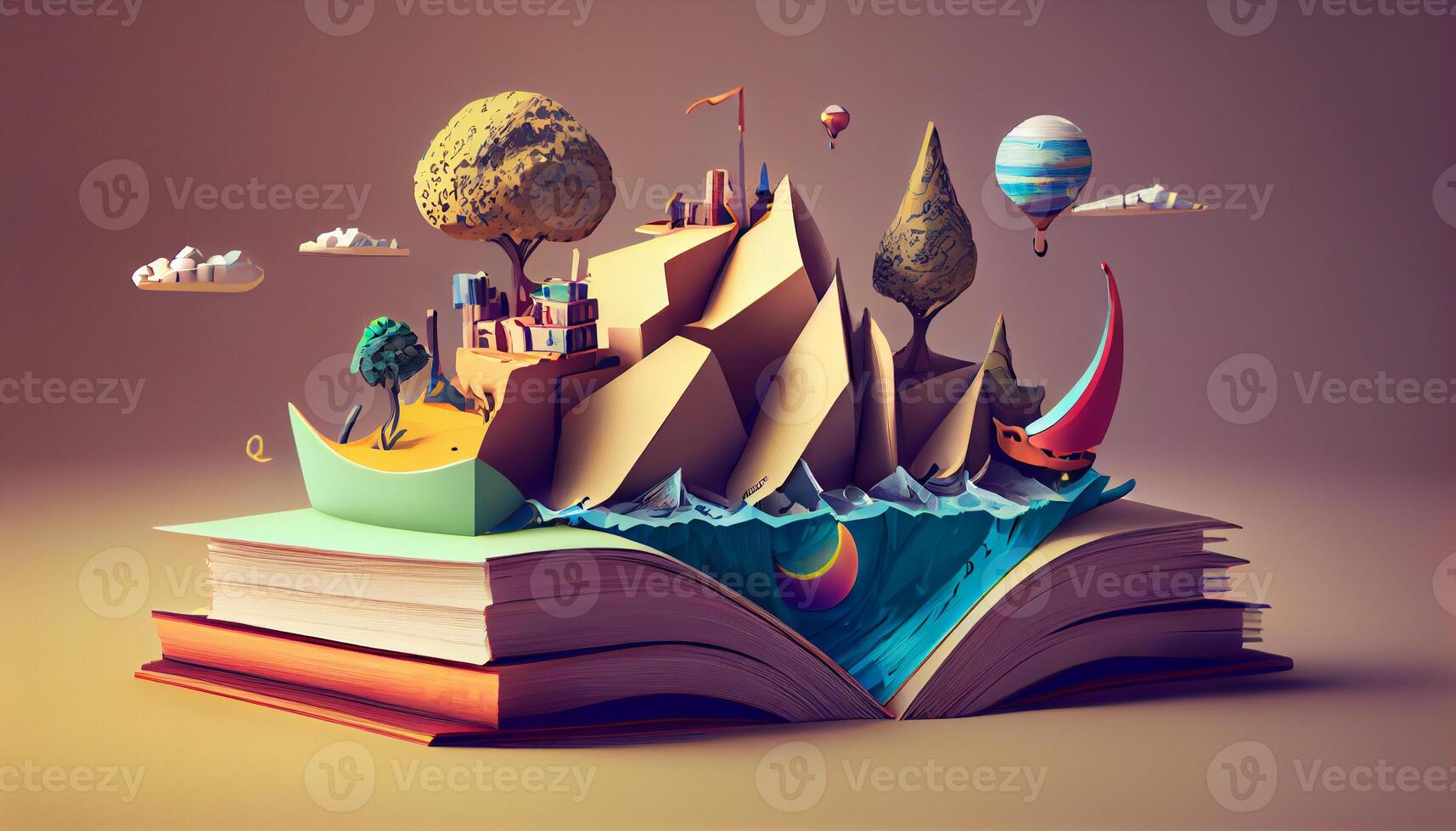 libros imaginación, 3d ilustración. generar ai. foto