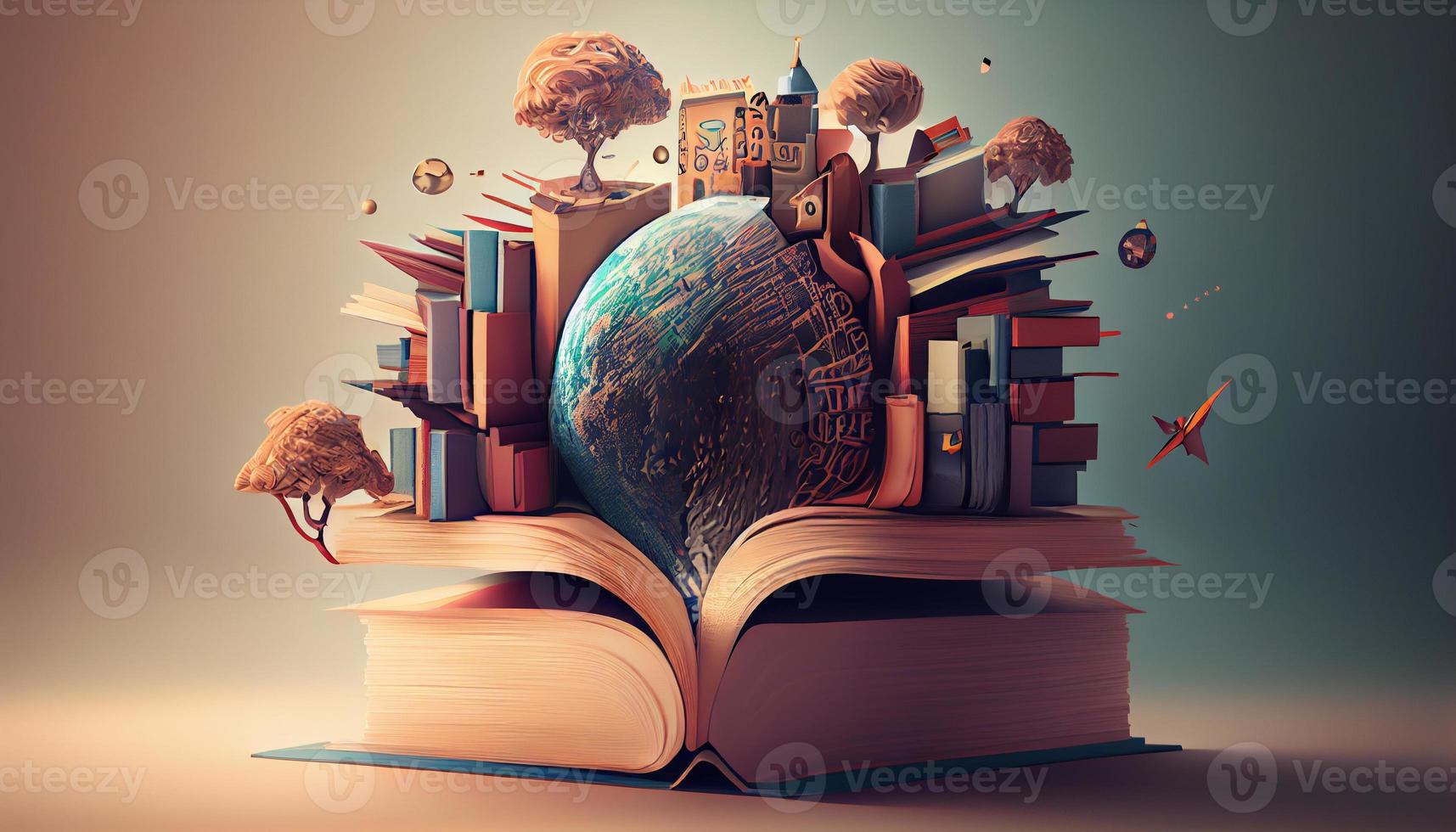 Books imagination, 3d illustration. Generate Ai. photo
