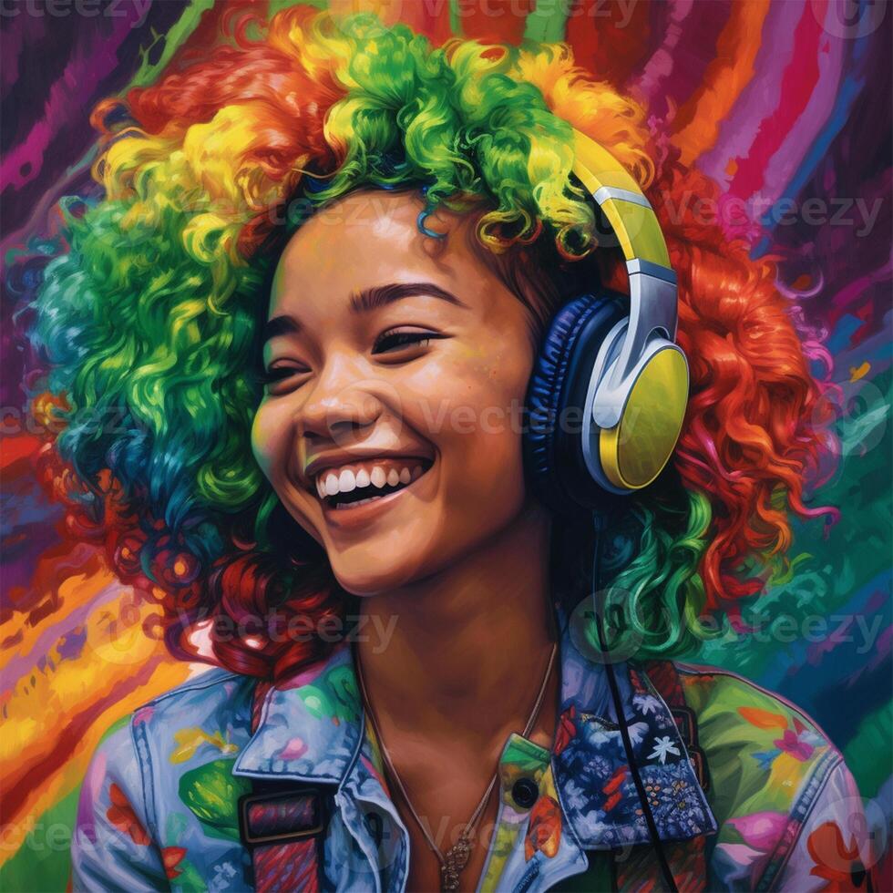 Black smiling girl, modern rainbow art style - image photo
