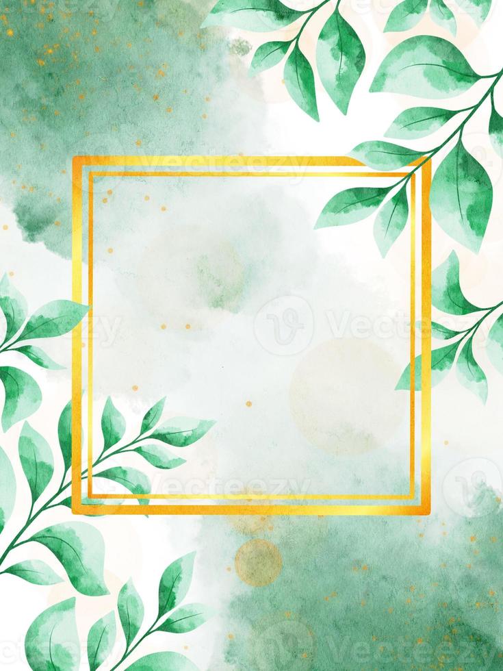 Frame Watercolor Background Green Leaves photo