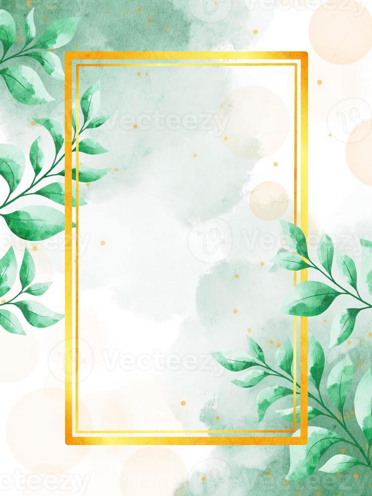 Frame Watercolor Background Green Leaves photo