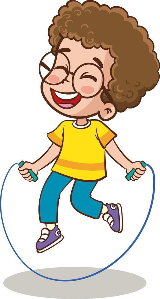 happy cute kid boy play jump rope vector
