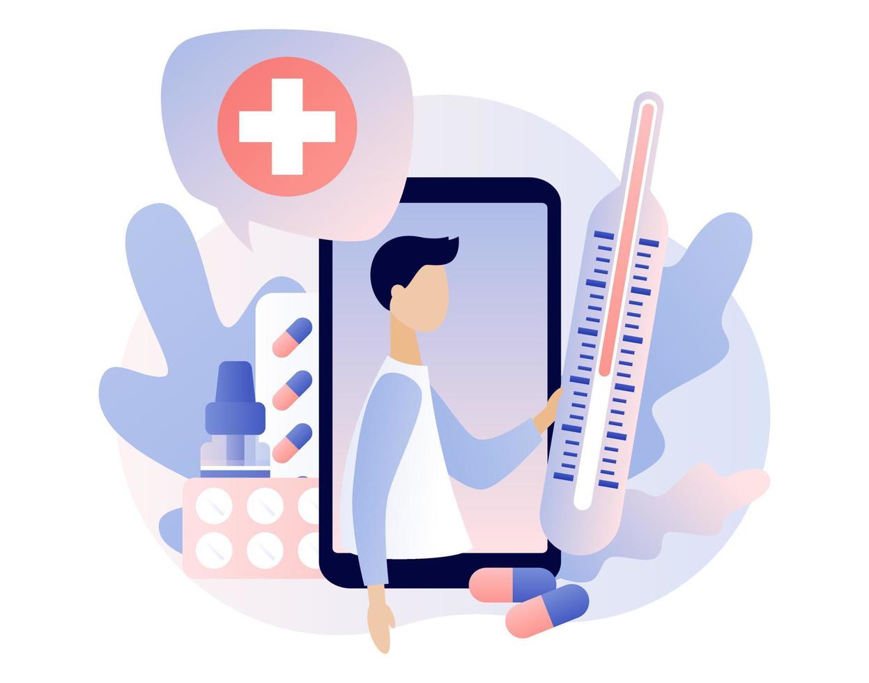 Online doctor concept. Patient consultation to the doctor. Online Medical Service. Modern flat cartoon style. Vector illustration on white background