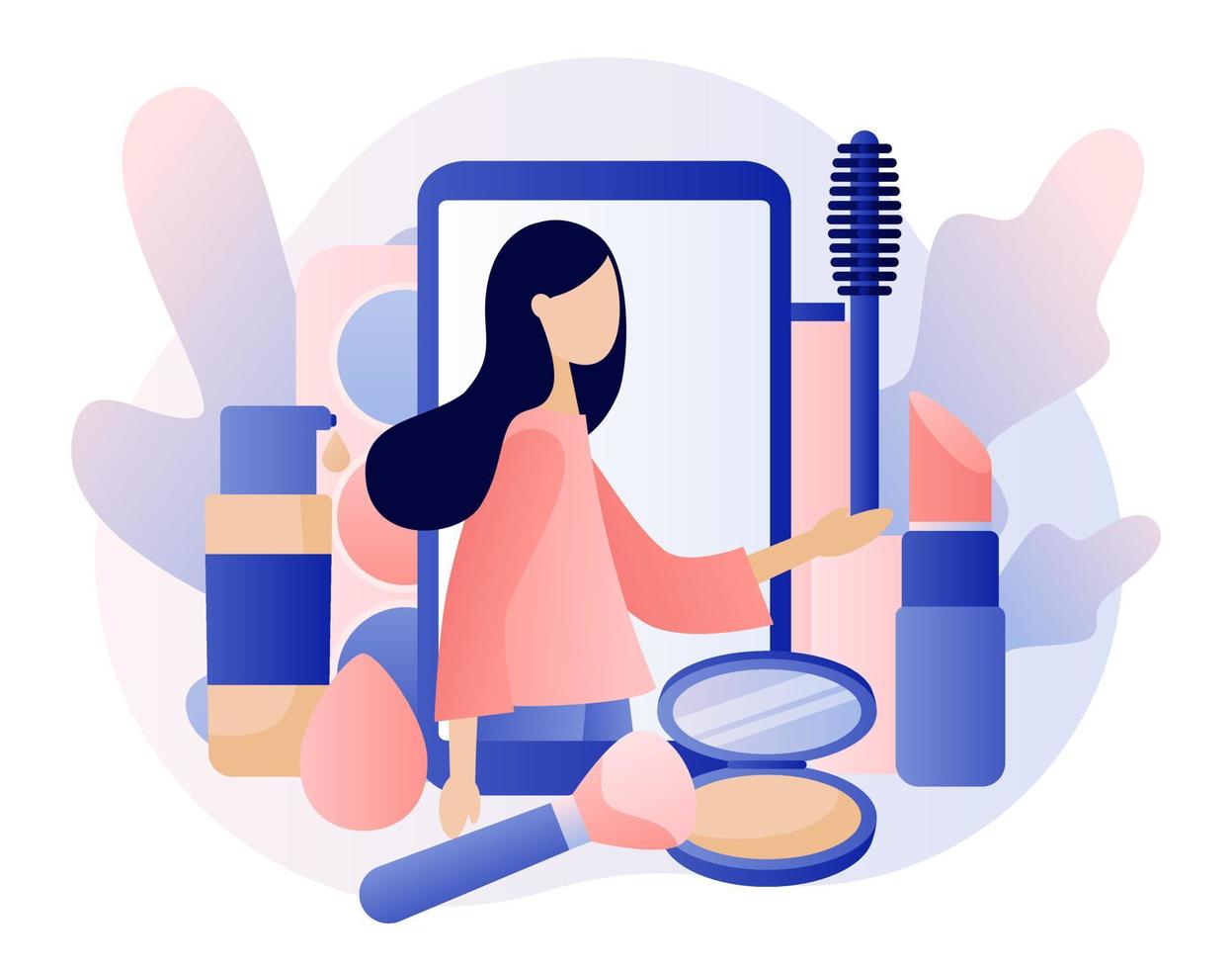 Makeup consept. Beauty blog, Make Up artist, Face Care and Beauty. Fashion blogging, internet influencer. Modern flat cartoon style. Vector illustration on white background