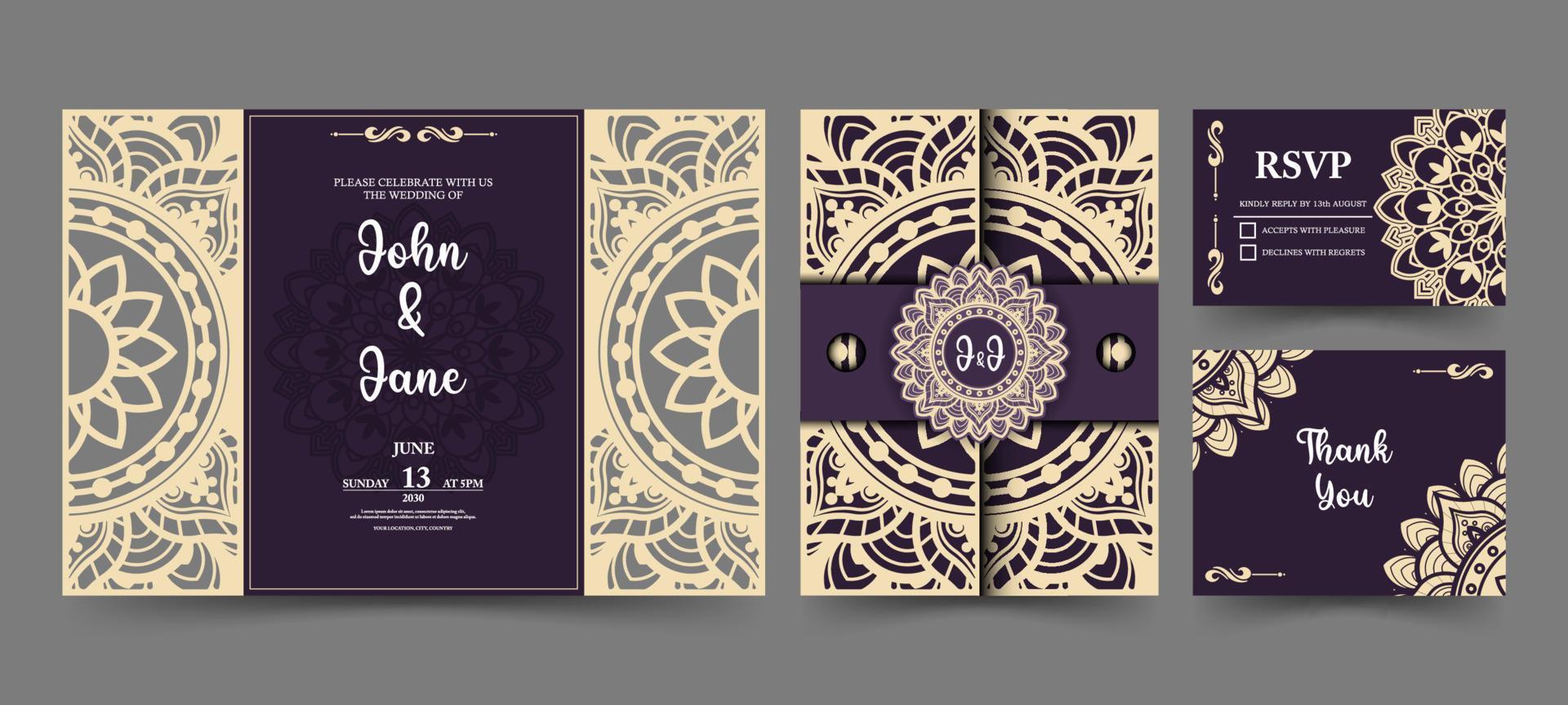 Laser Cut Wedding Invitation Template vector