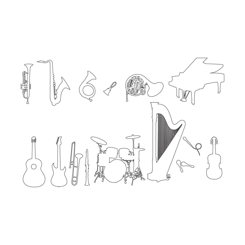 set of musical instruments isolated on white background vector