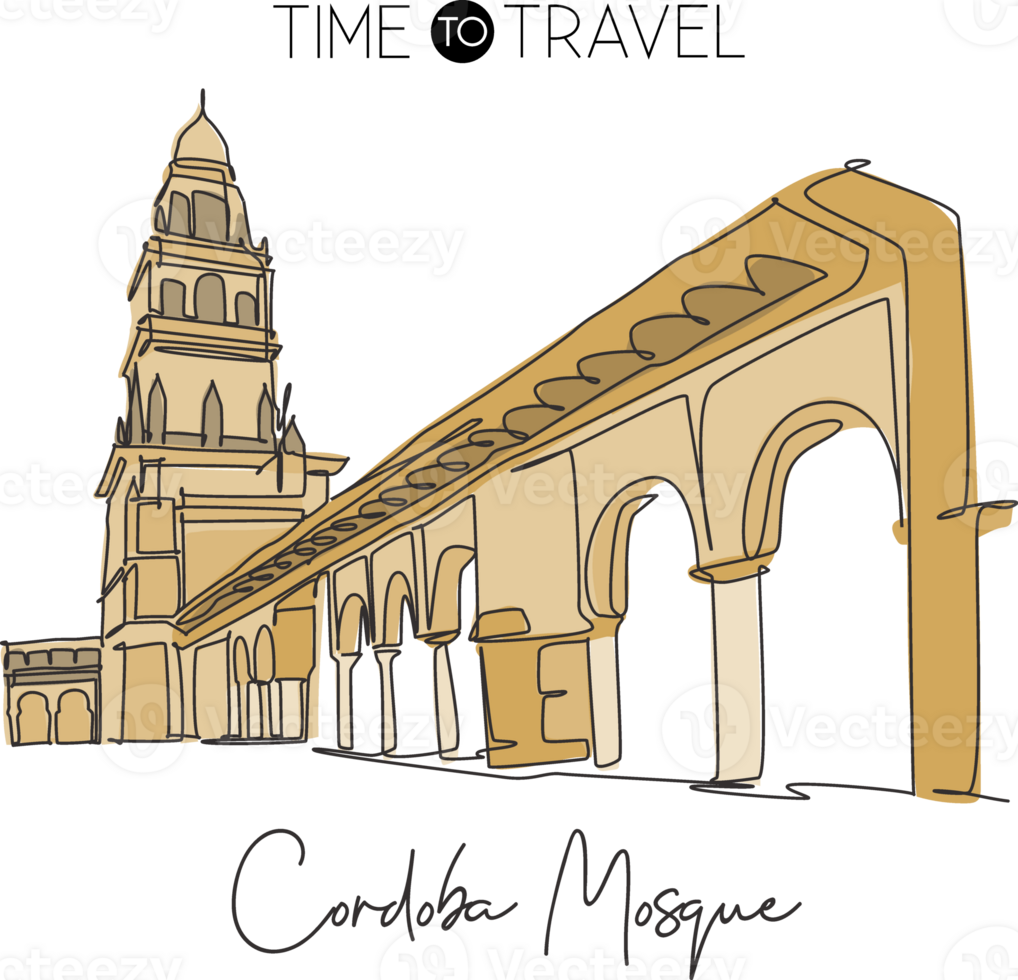 enkele doorlopende lijntekening grote moskee van cordoba landmark. beroemde plaats in Andalusië, Spanje. wereld reis campagne wand decor print kunst concept. dynamische één lijn tekenen ontwerp vectorillustratie png