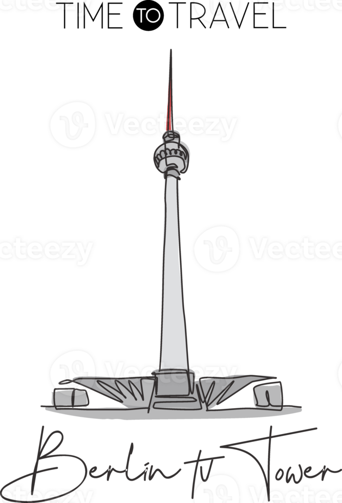 un dibujo de línea continua hito de la torre de televisión de berlín. lugar icónico mundial en berlín, alemania. concepto de impresión de póster de decoración de pared de vacaciones. ilustración vectorial png