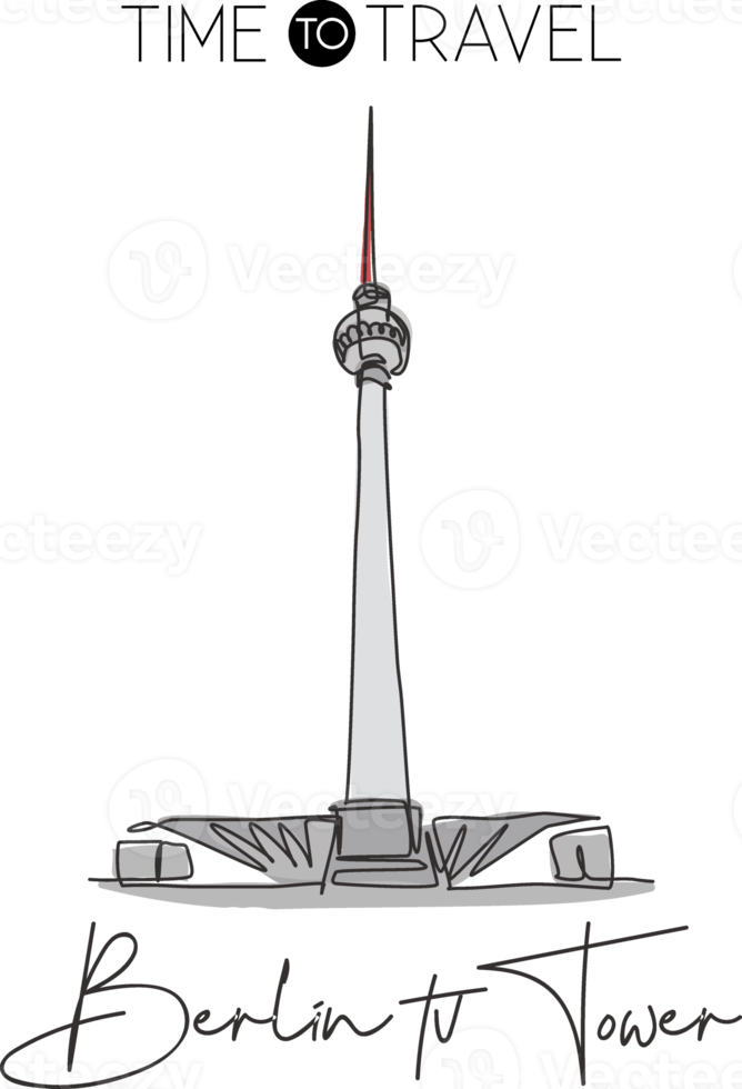 en kontinuerlig linje ritning berlin tv-torn landmärke. världsikonisk plats i berlin, tyskland. semester semester vägg dekor affisch print koncept. vektor illustration png