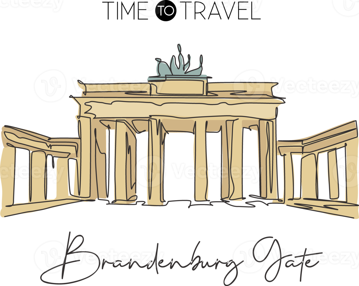 Single continuous line drawing Brandenburg Gate landmark. Beautiful famous place in Berlin, Germany. World travel home wall decor poster print concept. Modern one line draw design vector illustration png