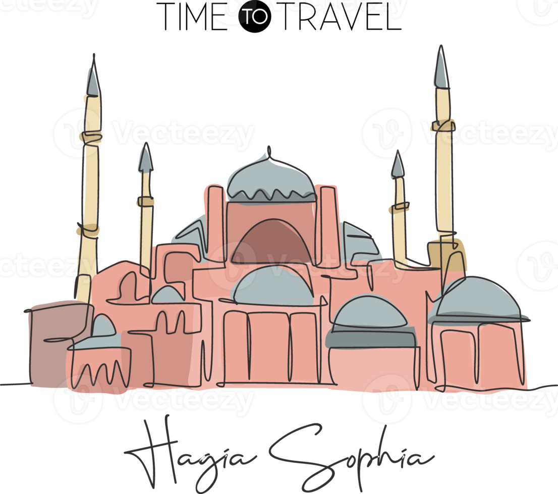eine durchgehende strichzeichnung hagia sophia moschee. ikonisches wahrzeichen der weltschönheit in istanbul türkei. Wanddekoration Home Art Poster Print-Konzept. moderne einzeilige zeichnen design vektorgrafik illustration png