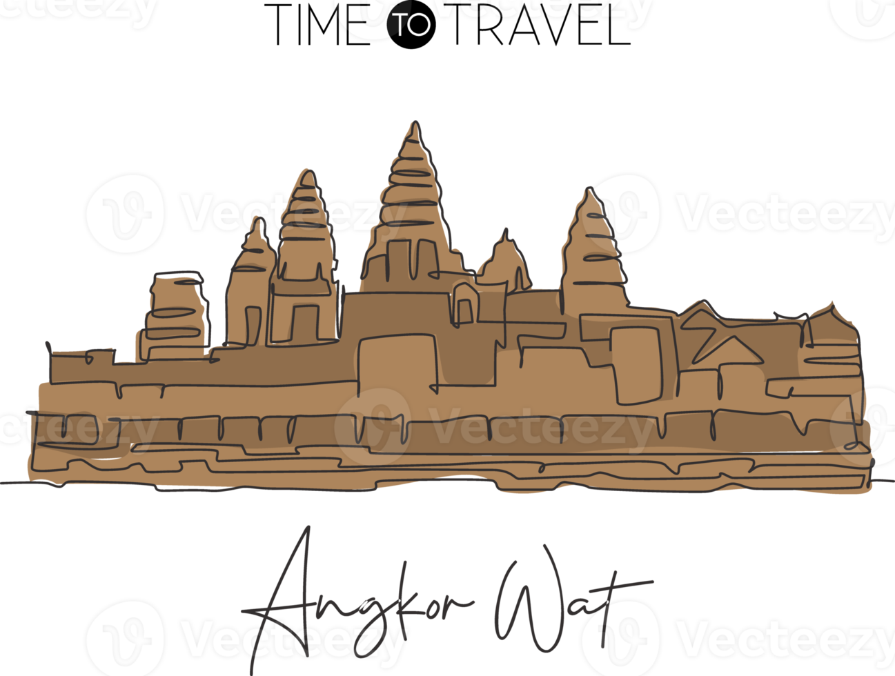 enkele doorlopende lijntekening angkor wat tempels landmark. beroemde plaats in siem reap, cambodja. wereld reizen tour home kunst muur decor poster print. moderne één lijn tekenen ontwerp vectorillustratie png