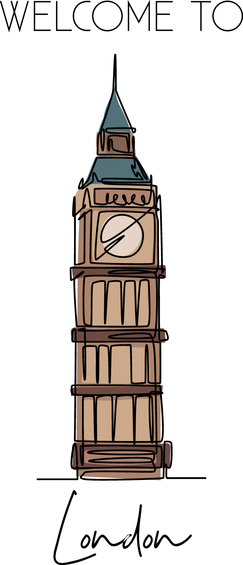 One continuous line drawing of to Big Ben clock tower landmark