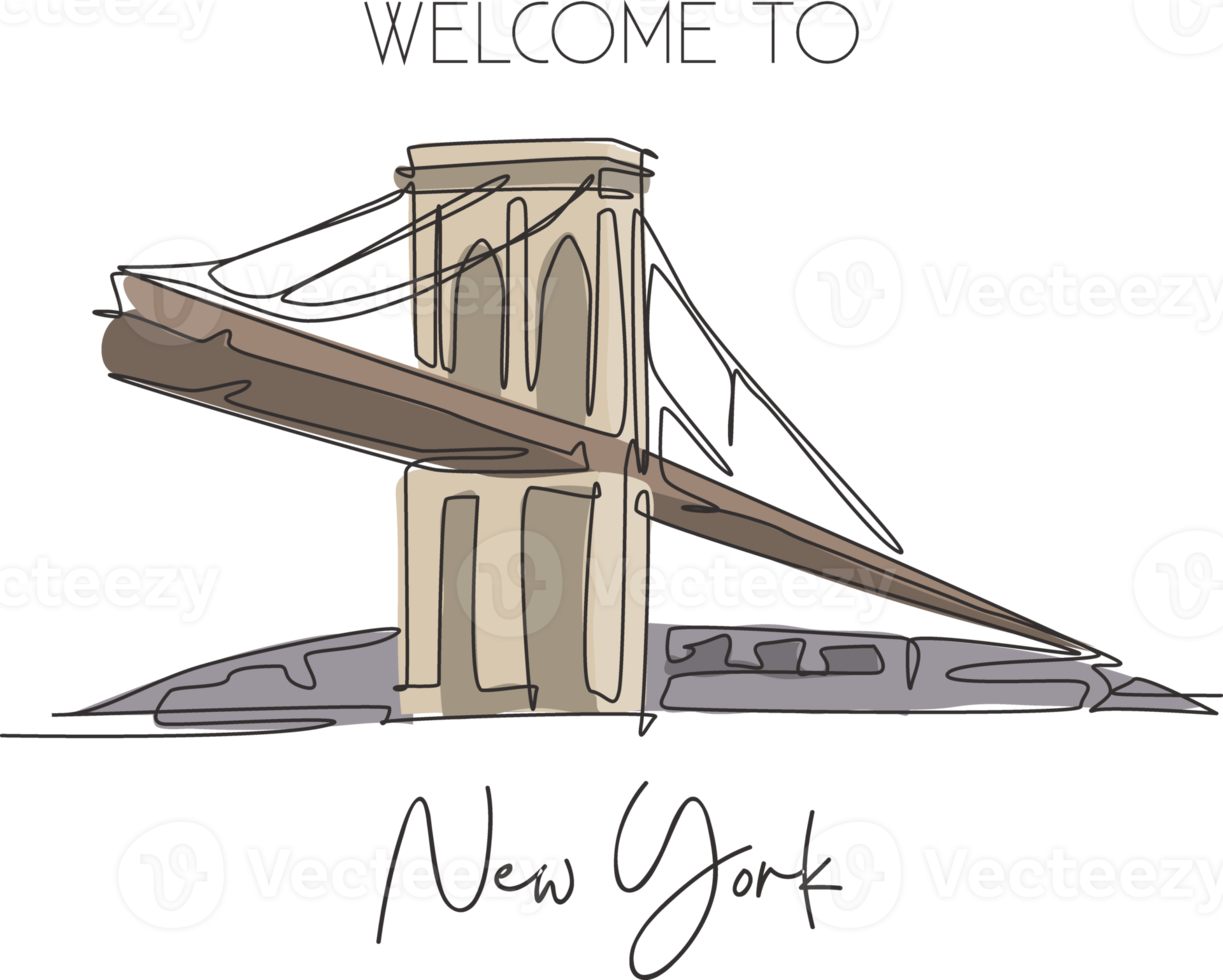 een doorlopende lijntekening brooklyn bridge landmark. iconische plek voor wereldschoonheid in New York, VS. thuis muur decor art poster print concept. moderne enkele lijn tekenen ontwerp vector grafische afbeelding png